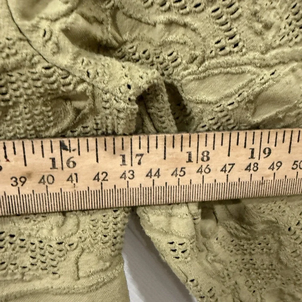 Anthropologie Top Womens L‎ Large Light Olive Perforated Lace Boat Neck Low Back